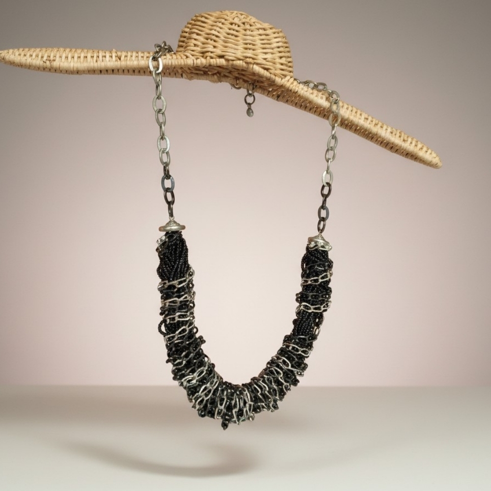 Vince Camuto Statement Heavy Chain Necklace Collar BIB EDGY Maximalist Black